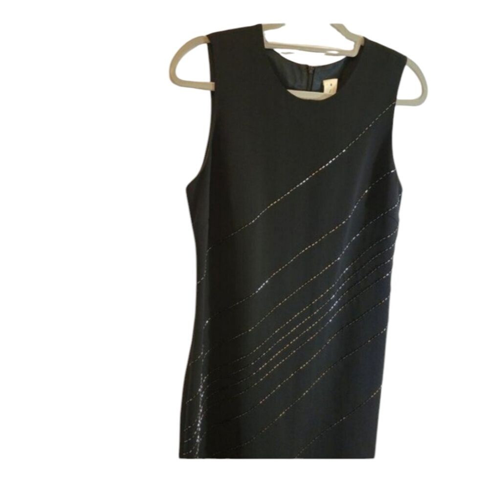 JADE BEADED LITTLE BLACK DRESS EVENING FLATTERING SLEEVELESS COCKTAIL